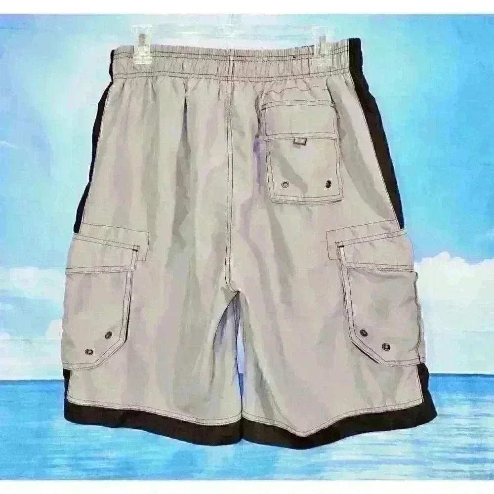 US APPAREL Boys SWIM TRUNKS Board Cargo SHORTS GRAY and BLACK Swimsuit size Lg - Picture 2 of 3